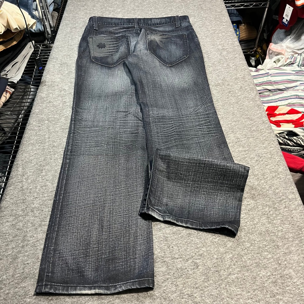 INC International Concepts Mens 34x32 Dark Wash Embroidered Wide Leg Jeans Y2K
